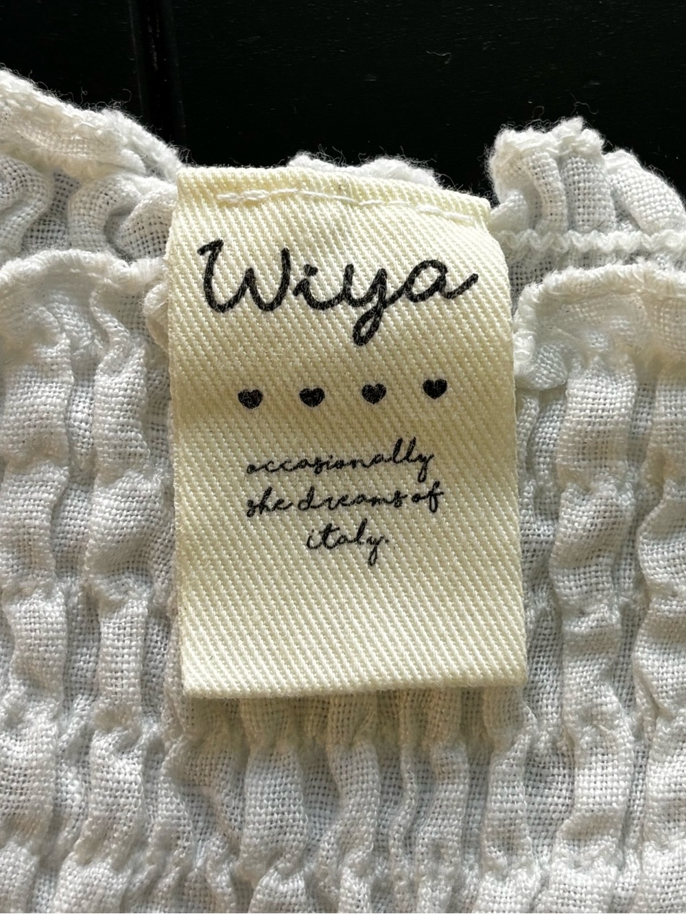 Wiya Italy Linen White Smocked Eyelet Sleeve Dress Sz S/M - Picture 7 of 9